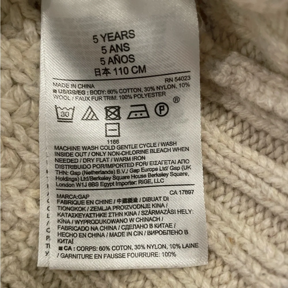Baby Gap Toddler 5 Years Chunky Fisherman’s Sweater Ivory